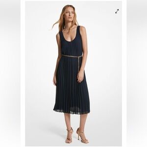 Pleated Georgette Belted Tank Dress